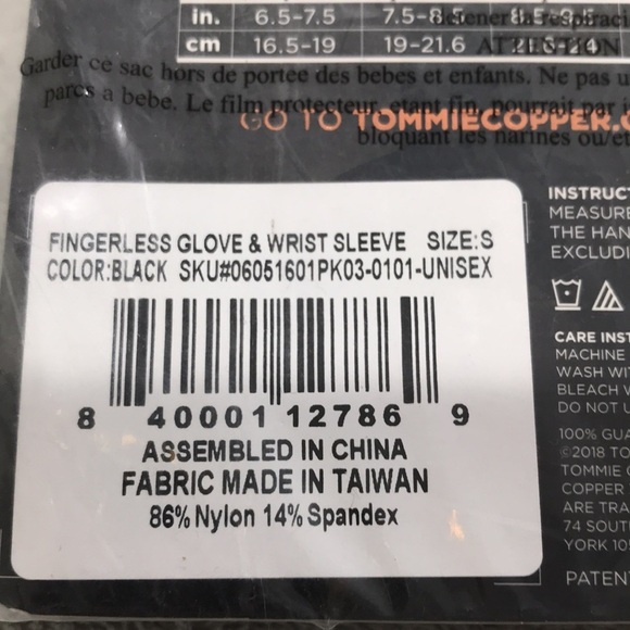 Tommie Copper Pair of Half Finger Gloves and Wrist Recovery Sleeves Size Small - Picture 9 of 10